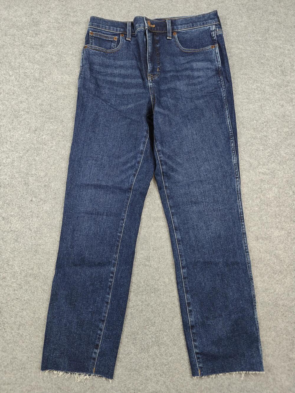 J.CREW Cropped Jeans Womens 28 Blue Dark Wash High Rise Frayed Hem Stretch Denim